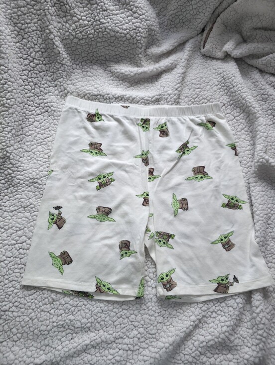 Star Wars Pants - White Women’s Star Character Graphic Lounge Shorts - Baby Yoda Print